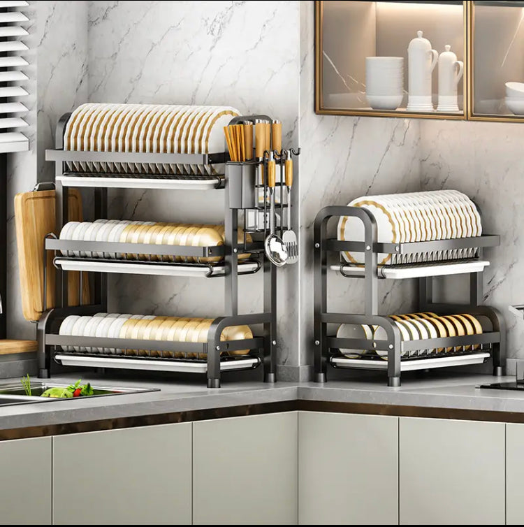 Tier Dish Drainer, Rack Kitchen Plate Cutlery Drying Holder With Drip Tray Glasses Holder, Drying Rack with Tray Chopstick Sink Tier Dish Drainer, Rack Kitchen Plate Cutlery Drying Holder With Drip Tray Glasses Holder, Drying Rack with Tray Chopstick Sink